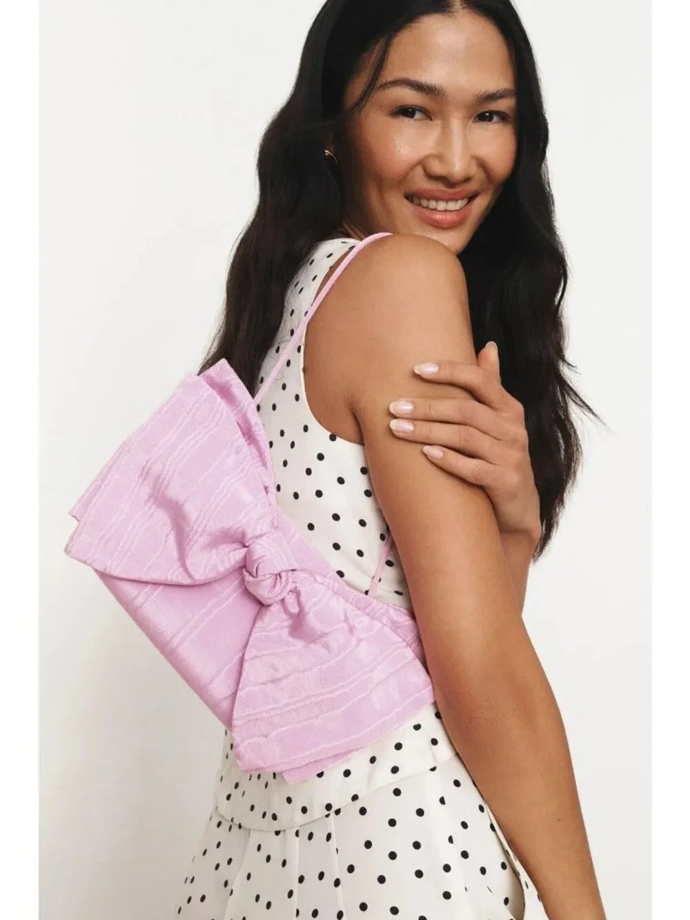 Loeffler Randall Valerie Pink Moire Bow Clutch in Powder Pink Womens Shoulder